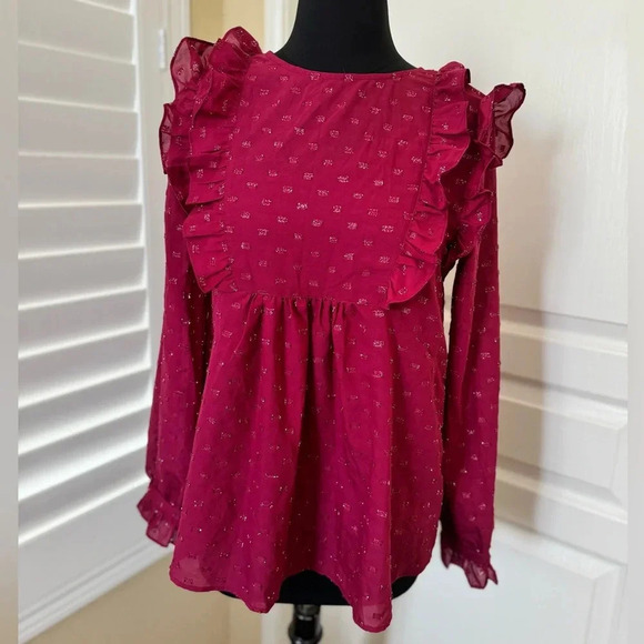 NWT | Ella Moon | Ruffled Long Sleeve Keyhole Boho Blouse - Size S - Picture 1 of 4